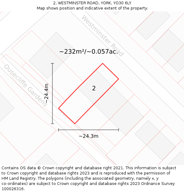 2, WESTMINSTER ROAD, YORK, YO30 6LY: Plot and title map