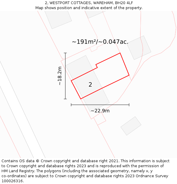 2, WESTPORT COTTAGES, WAREHAM, BH20 4LF: Plot and title map