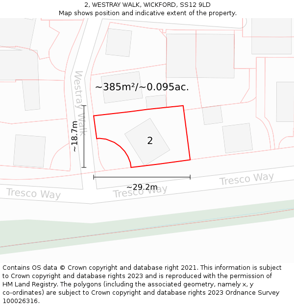 2, WESTRAY WALK, WICKFORD, SS12 9LD: Plot and title map