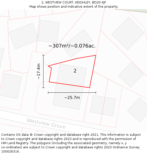 2, WESTVIEW COURT, KEIGHLEY, BD20 6JF: Plot and title map