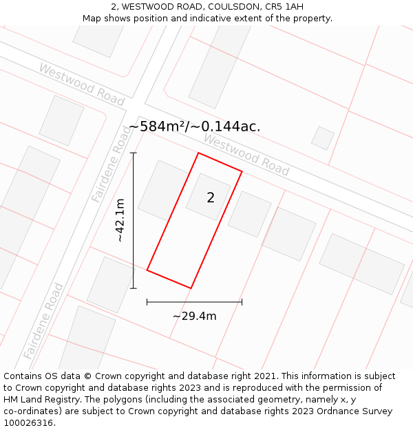 2, WESTWOOD ROAD, COULSDON, CR5 1AH: Plot and title map