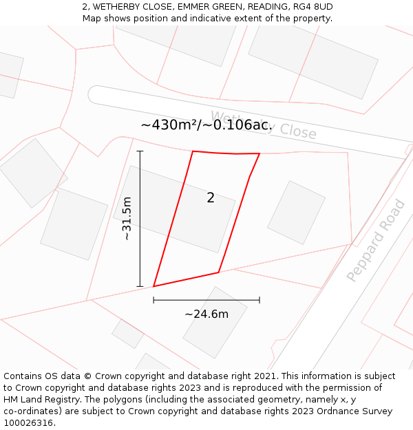 2, WETHERBY CLOSE, EMMER GREEN, READING, RG4 8UD: Plot and title map