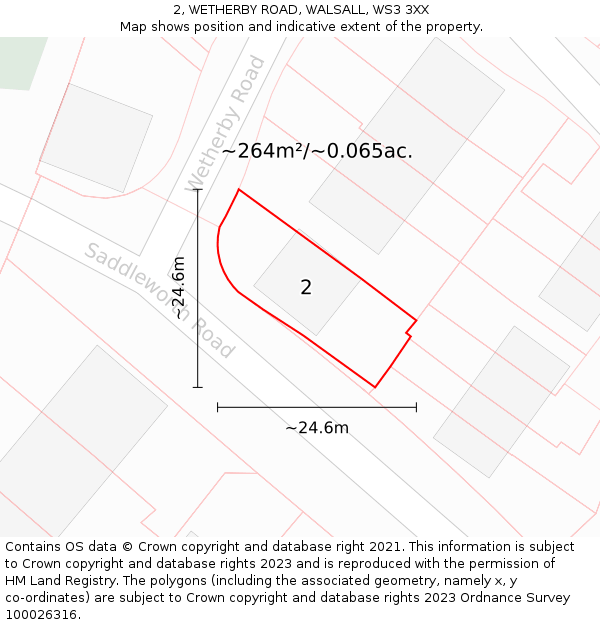 2, WETHERBY ROAD, WALSALL, WS3 3XX: Plot and title map