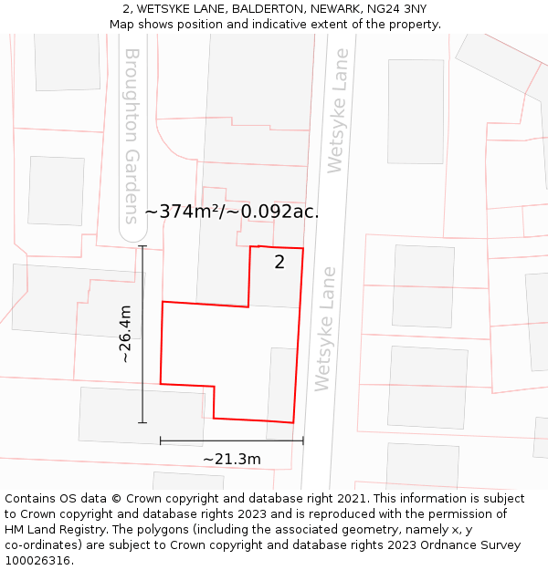 2, WETSYKE LANE, BALDERTON, NEWARK, NG24 3NY: Plot and title map