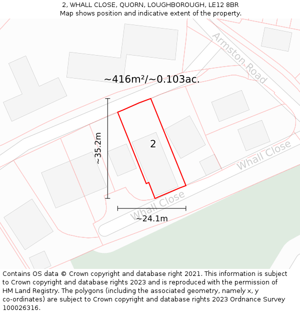 2, WHALL CLOSE, QUORN, LOUGHBOROUGH, LE12 8BR: Plot and title map