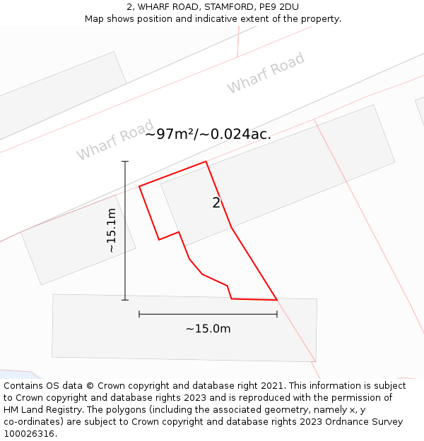 2, WHARF ROAD, STAMFORD, PE9 2DU: Plot and title map