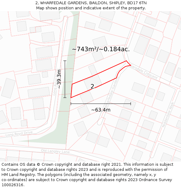 2, WHARFEDALE GARDENS, BAILDON, SHIPLEY, BD17 6TN: Plot and title map