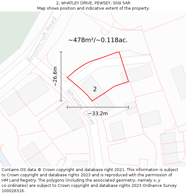 2, WHATLEY DRIVE, PEWSEY, SN9 5AR: Plot and title map