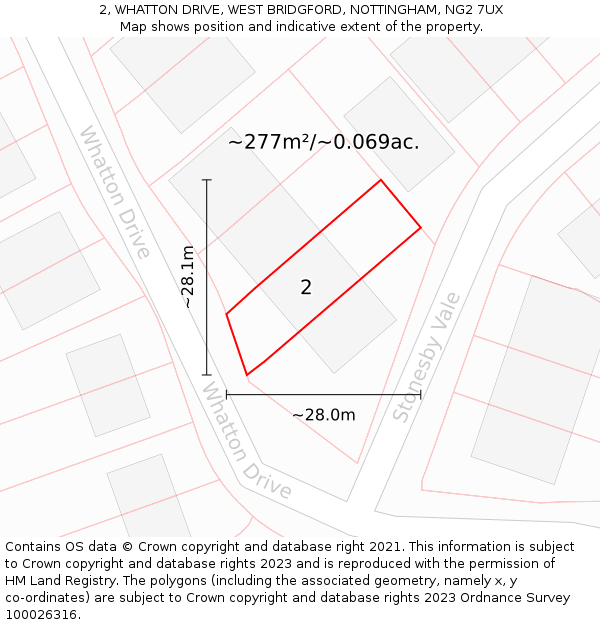 2, WHATTON DRIVE, WEST BRIDGFORD, NOTTINGHAM, NG2 7UX: Plot and title map