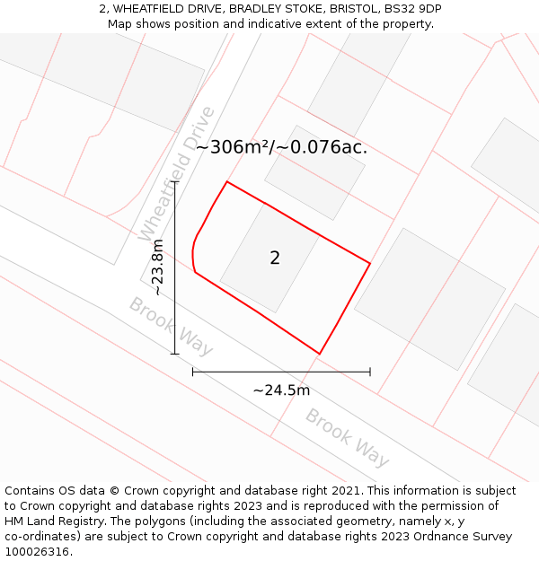 2, WHEATFIELD DRIVE, BRADLEY STOKE, BRISTOL, BS32 9DP: Plot and title map