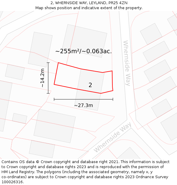 2, WHERNSIDE WAY, LEYLAND, PR25 4ZN: Plot and title map