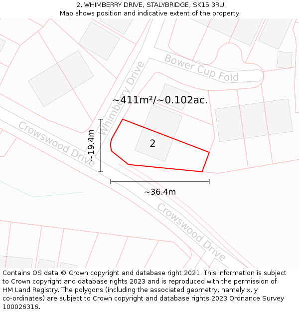 2, WHIMBERRY DRIVE, STALYBRIDGE, SK15 3RU: Plot and title map