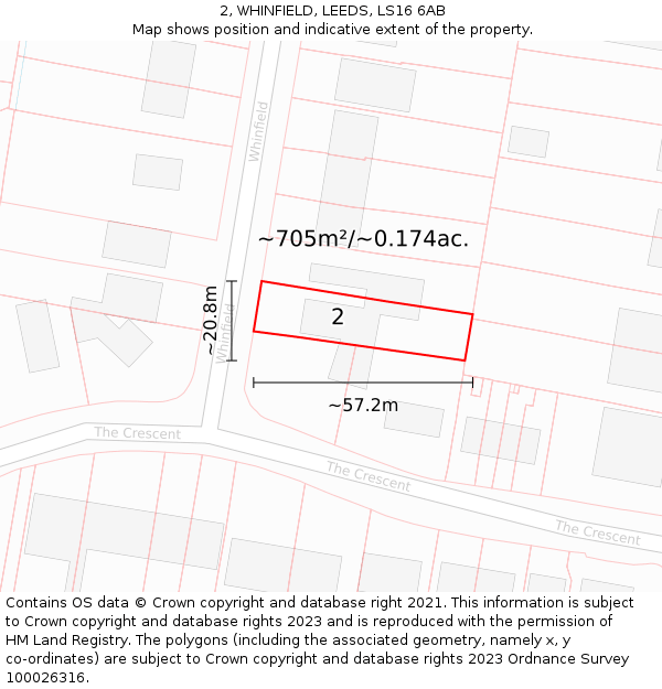 2, WHINFIELD, LEEDS, LS16 6AB: Plot and title map