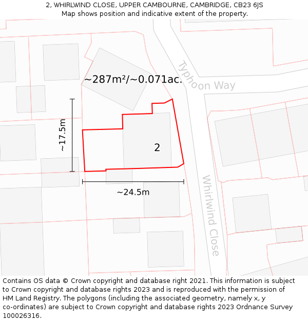 2, WHIRLWIND CLOSE, UPPER CAMBOURNE, CAMBRIDGE, CB23 6JS: Plot and title map