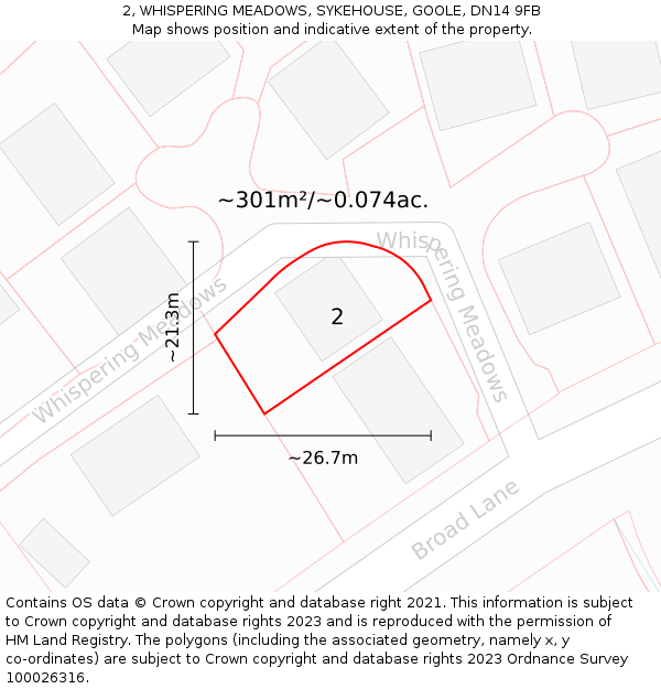 2, WHISPERING MEADOWS, SYKEHOUSE, GOOLE, DN14 9FB: Plot and title map