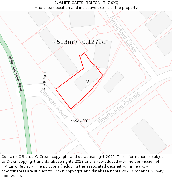 2, WHITE GATES, BOLTON, BL7 9XQ: Plot and title map