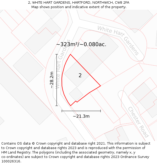 2, WHITE HART GARDENS, HARTFORD, NORTHWICH, CW8 2FA: Plot and title map