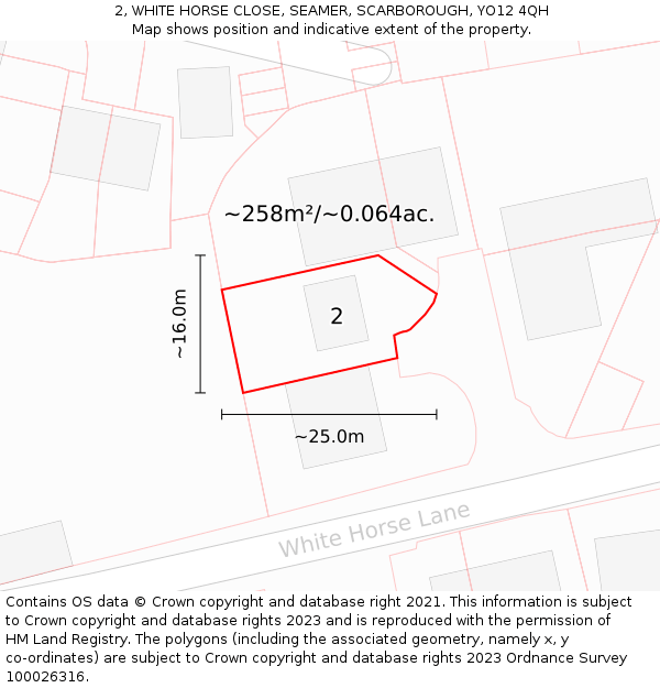 2, WHITE HORSE CLOSE, SEAMER, SCARBOROUGH, YO12 4QH: Plot and title map