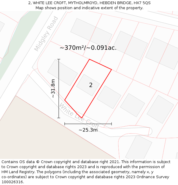 2, WHITE LEE CROFT, MYTHOLMROYD, HEBDEN BRIDGE, HX7 5QS: Plot and title map