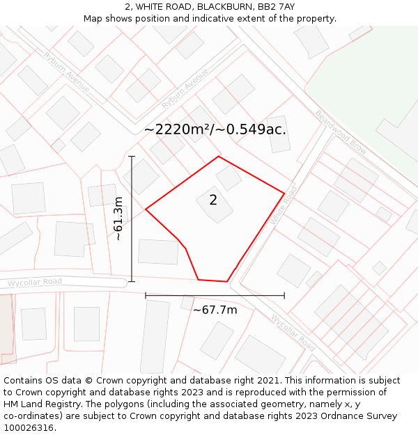 2, WHITE ROAD, BLACKBURN, BB2 7AY: Plot and title map