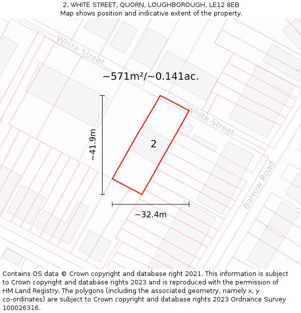 2, WHITE STREET, QUORN, LOUGHBOROUGH, LE12 8EB: Plot and title map