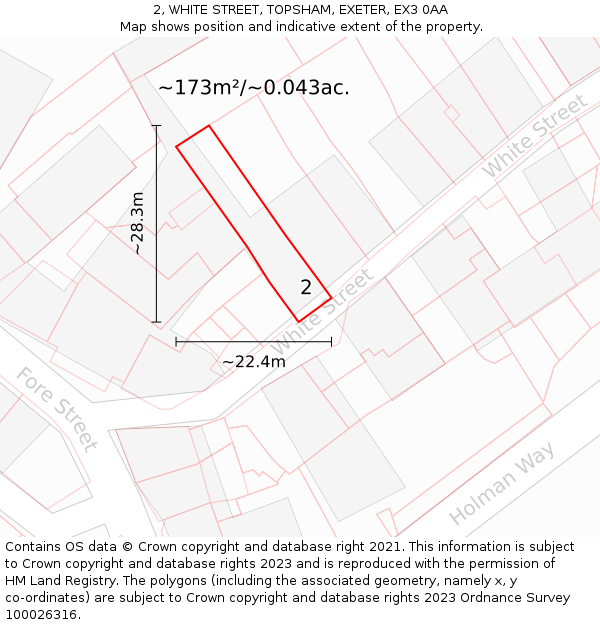 2, WHITE STREET, TOPSHAM, EXETER, EX3 0AA: Plot and title map