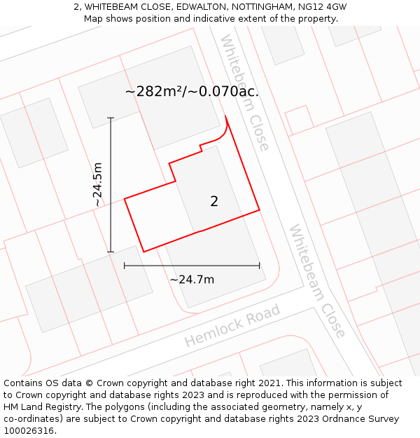 2, WHITEBEAM CLOSE, EDWALTON, NOTTINGHAM, NG12 4GW: Plot and title map