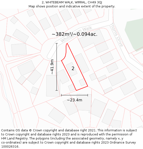 2, WHITEBEAM WALK, WIRRAL, CH49 3QJ: Plot and title map