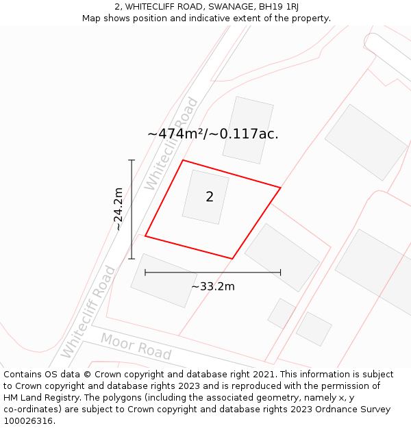 2, WHITECLIFF ROAD, SWANAGE, BH19 1RJ: Plot and title map