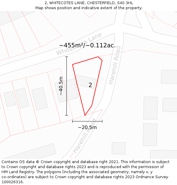 2, WHITECOTES LANE, CHESTERFIELD, S40 3HL: Plot and title map