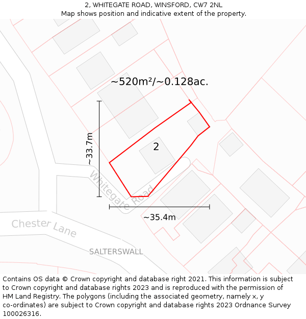 2, WHITEGATE ROAD, WINSFORD, CW7 2NL: Plot and title map