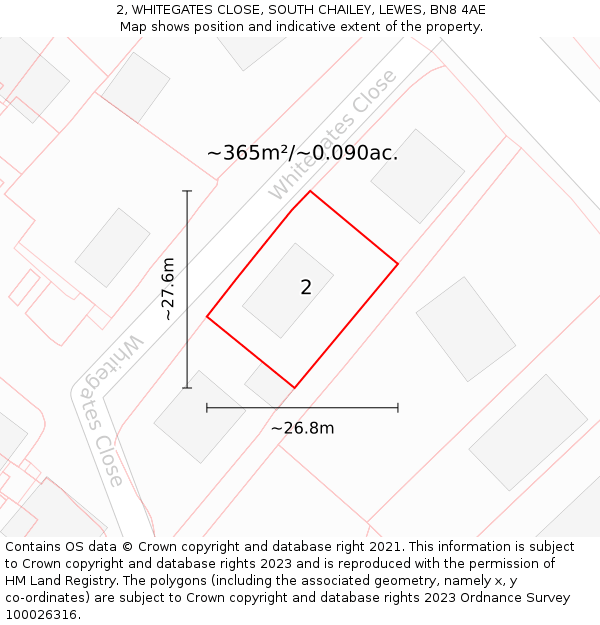 2, WHITEGATES CLOSE, SOUTH CHAILEY, LEWES, BN8 4AE: Plot and title map