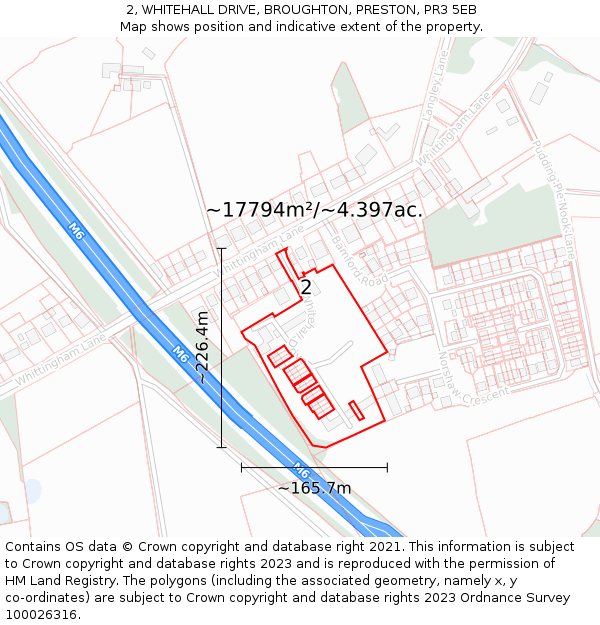 2, WHITEHALL DRIVE, BROUGHTON, PRESTON, PR3 5EB: Plot and title map