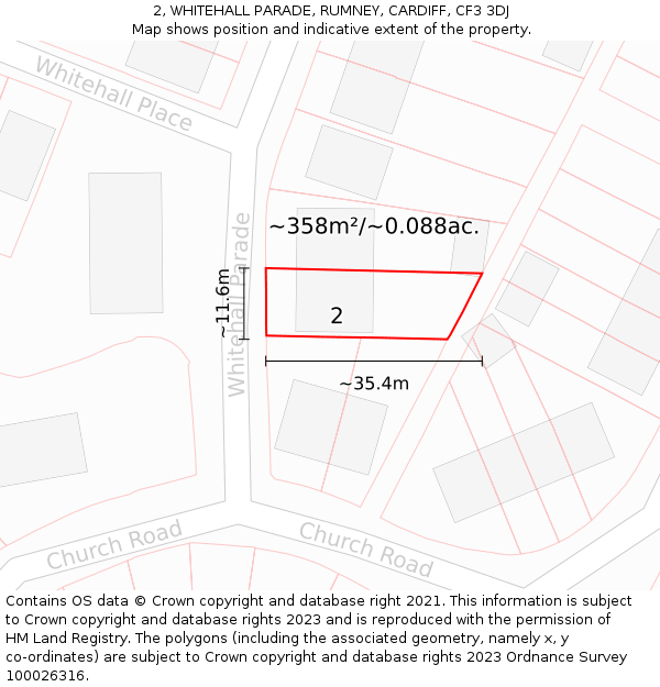 2, WHITEHALL PARADE, RUMNEY, CARDIFF, CF3 3DJ: Plot and title map