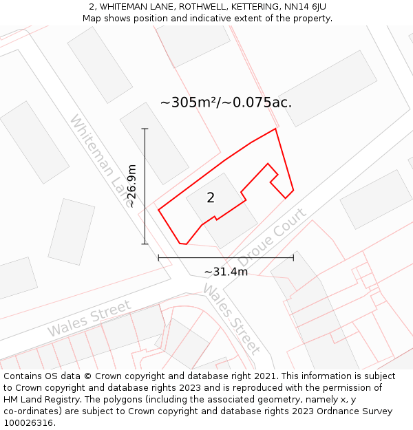 2, WHITEMAN LANE, ROTHWELL, KETTERING, NN14 6JU: Plot and title map