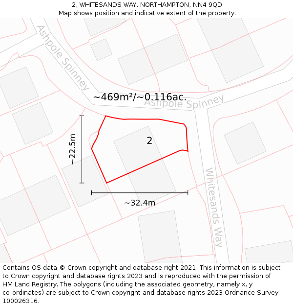 2, WHITESANDS WAY, NORTHAMPTON, NN4 9QD: Plot and title map