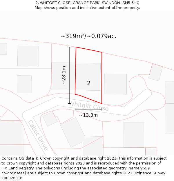 2, WHITGIFT CLOSE, GRANGE PARK, SWINDON, SN5 6HQ: Plot and title map