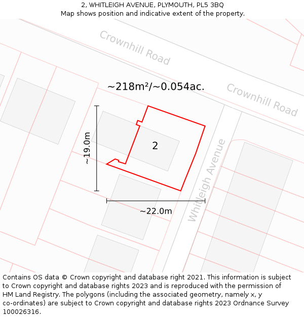 2, WHITLEIGH AVENUE, PLYMOUTH, PL5 3BQ: Plot and title map