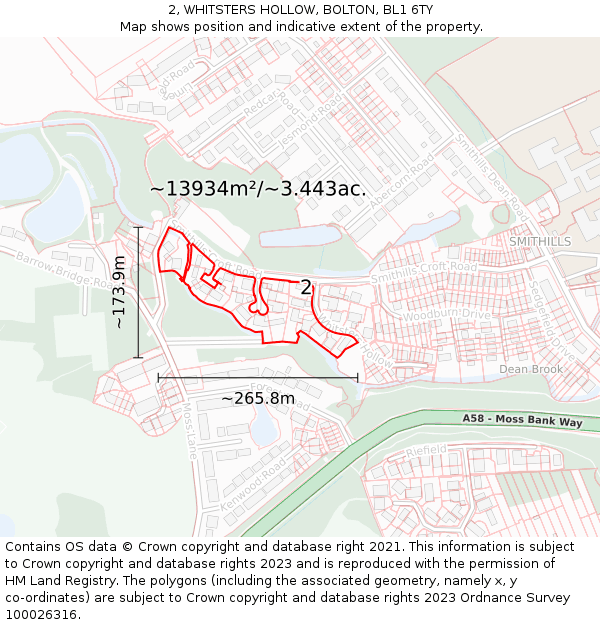 2, WHITSTERS HOLLOW, BOLTON, BL1 6TY: Plot and title map