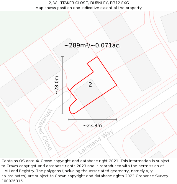 2, WHITTAKER CLOSE, BURNLEY, BB12 8XG: Plot and title map