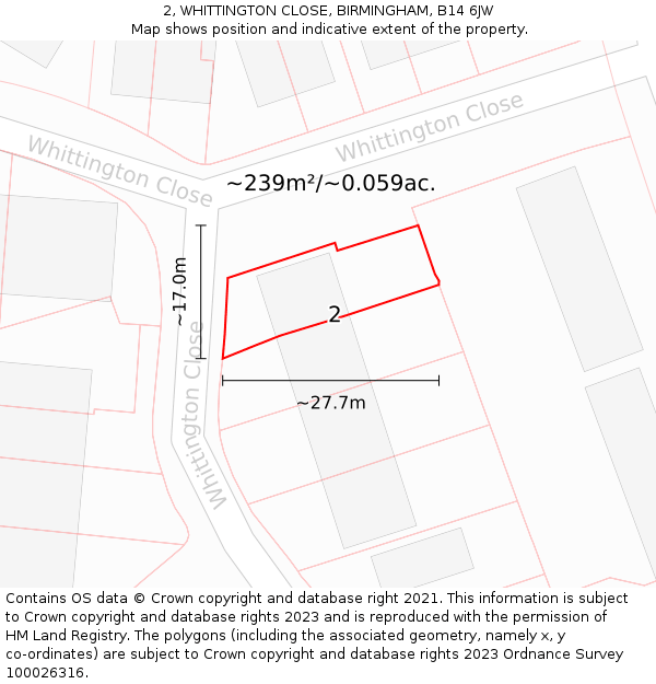 2, WHITTINGTON CLOSE, BIRMINGHAM, B14 6JW: Plot and title map