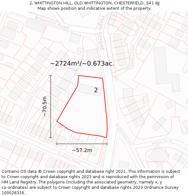 2, WHITTINGTON HILL, OLD WHITTINGTON, CHESTERFIELD, S41 9JJ: Plot and title map