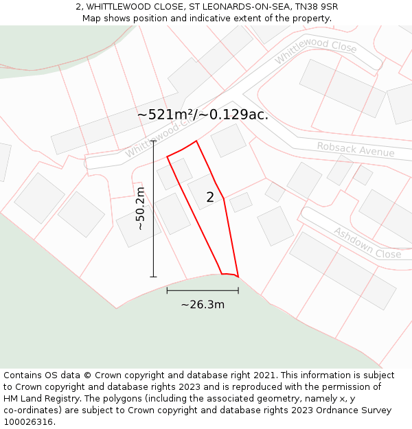 2, WHITTLEWOOD CLOSE, ST LEONARDS-ON-SEA, TN38 9SR: Plot and title map