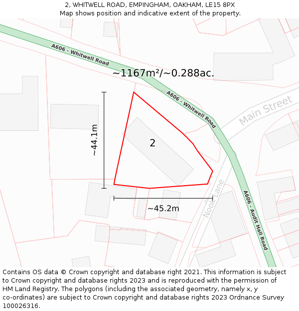 2, WHITWELL ROAD, EMPINGHAM, OAKHAM, LE15 8PX: Plot and title map