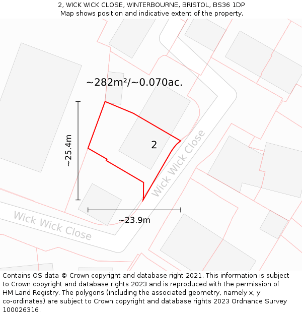 2, WICK WICK CLOSE, WINTERBOURNE, BRISTOL, BS36 1DP: Plot and title map