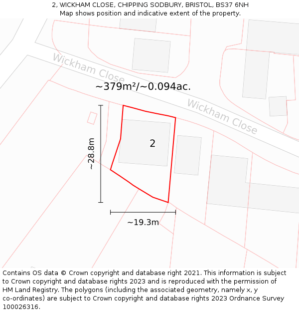 2, WICKHAM CLOSE, CHIPPING SODBURY, BRISTOL, BS37 6NH: Plot and title map