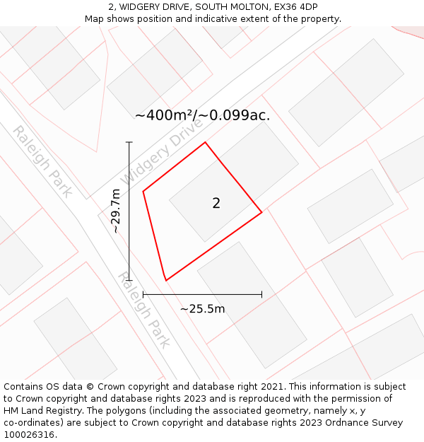2, WIDGERY DRIVE, SOUTH MOLTON, EX36 4DP: Plot and title map