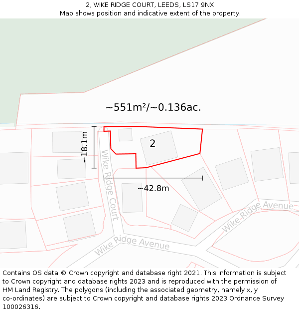 2, WIKE RIDGE COURT, LEEDS, LS17 9NX: Plot and title map
