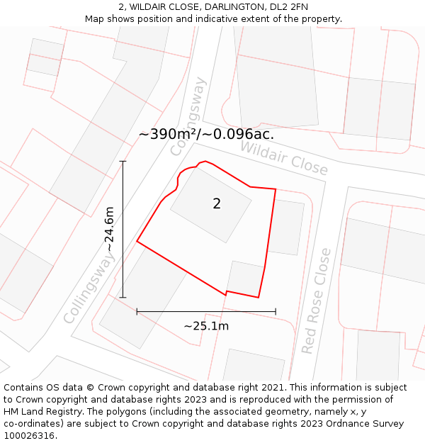 2, WILDAIR CLOSE, DARLINGTON, DL2 2FN: Plot and title map