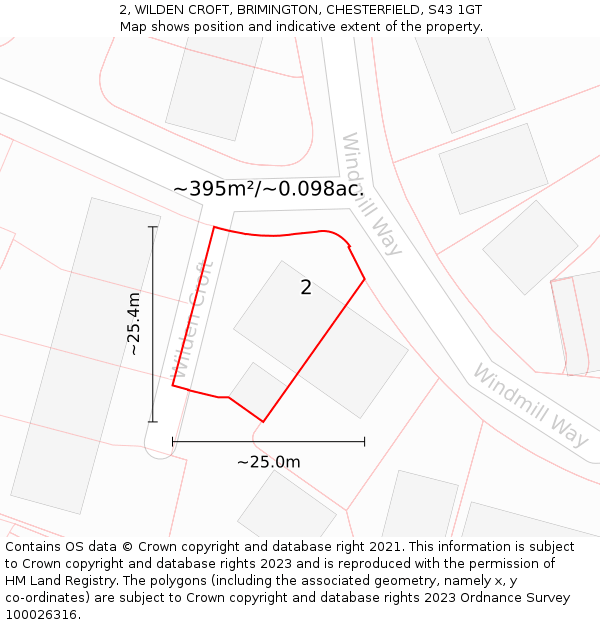 2, WILDEN CROFT, BRIMINGTON, CHESTERFIELD, S43 1GT: Plot and title map